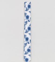 Темно-синий узкий галстук с цветочным принтом ASOS TALL - Белый