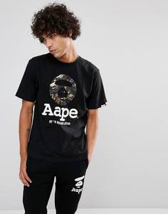 Черная футболка с крупным логотипом AAPE By A Bathing Ape - Черный