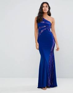 Платье макси на одно плечо с кружевными вставками Forever Unique - Синий