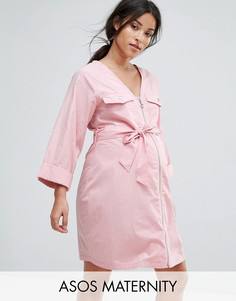 Платье мини в стиле милитари с V-образным вырезом ASOS Maternity - Розовый