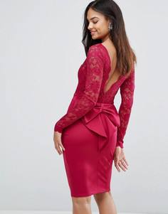 Платье мини с длинными рукавами и кружевным лифом City Goddess - Розовый