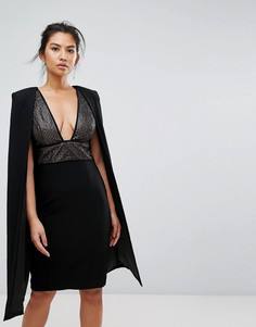 Платье миди с пайетками и кейпом Misha Collection - Черный