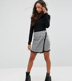 Мини-юбка в клетку с запахом и необработанными краями Missguided Petite - Мульти