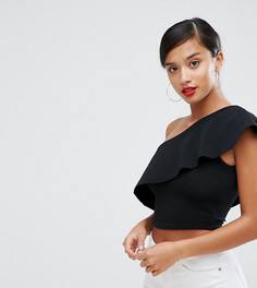 Кроп-топ на одно плечо с оборкой Missguided Petite - Черный