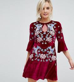 Бархатное короткое приталенное платье с отделкой Frock And Frill Petite - Красный