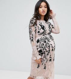 Кружевное платье с длинным рукавом и отделкой Hope & Ivy Maternity - Бежевый