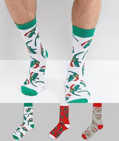 3 пары новогодних носков с животными ASOS - Мульти
