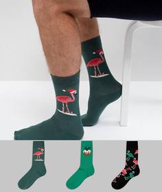 3 пары новогодних носков с фламинго ASOS - Мульти