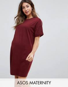 Платье-футболка с закатанными рукавами ASOS Maternity - Красный