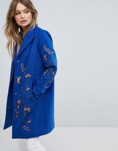 Пальто с цветочной вышивкой Y.A.S - Синий