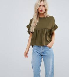 Свободный топ с оборками на рукавах ASOS PETITE - Зеленый