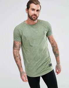 Обтягивающая футболка цвета хаки из искусственной замши Aces Couture - Зеленый