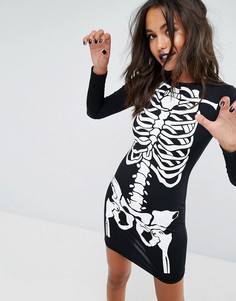 Платье с принтом скелета Missguided Halloween - Черный