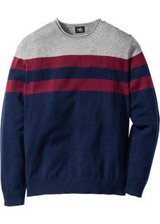 Пуловер Regular Fit (серый меланж/красная ягода в полоску) Bonprix