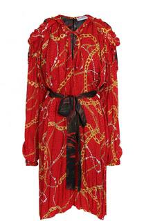 Платье асимметричного кроя с принтом и поясом Balenciaga