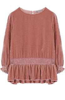 Бархатная блуза с оборкой и кружевной отделкой Ermanno Scervino