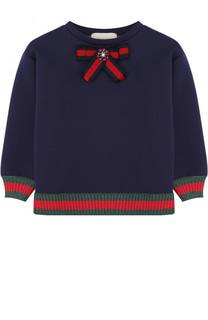 Хлопковый свитшот с контрастной отделкой и бантом Gucci