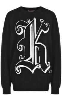 Шерстяной пуловер с круглым вырезом и принтом Christopher Kane