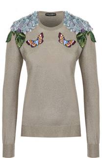 Пуловер с контрастной вышивкой и фактурной отделкой Dolce &amp; Gabbana