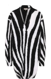 Удлиненный шерстяной пуловер с принтом и V-образным вырезом Emilio Pucci
