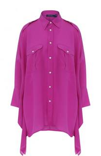 Шелковая блуза свободного кроя с погонами Polo Ralph Lauren