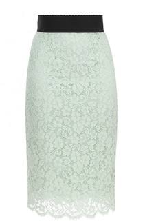 Кружевная юбка-карандаш с контрастным поясом Dolce &amp; Gabbana