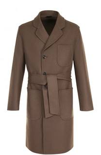Однобортное шерстяное пальто с поясом Giorgio Armani
