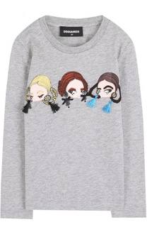 Хлопковый лонгслив с принтом и декором Dsquared2