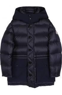 Пуховая куртка с текстильной отделкой и капюшоном Moncler Enfant