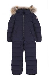 Пуховый комплект из комбинезона на подтяжках и куртки с капюшоном Moncler Enfant