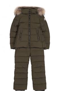 Пуховый комплект из комбинезона на подтяжках и куртки с капюшоном Moncler Enfant