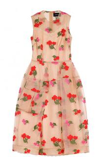 Приталенное прозрачное платье-миди с цветочной вышивкой Simone Rocha