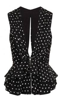 Приталенный шелковый топ в горох с V-образным вырезом Saint Laurent