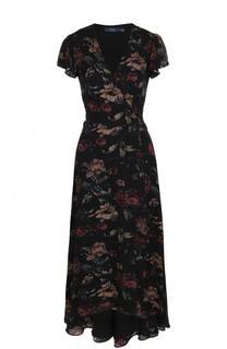 Шелковое платье-миди с запахом и принтом Polo Ralph Lauren