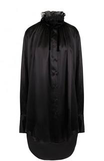 Удлиненная шелковая блуза с воротником-стойкой Ann Demeulemeester