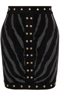 Облегающая мини-юбка с металлизированной отделкой Balmain