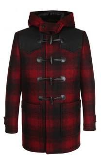 Шерстяной дафлкот в клетку с капюшоном Just Cavalli