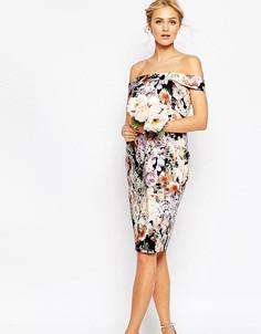 Платье-футляр с открытыми плечами и цветочным принтом ASOS Maternity WEDDING - Мульти