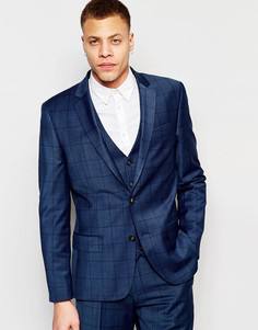 Темно-синий пиджак узкого кроя в клетку River Island - Синий