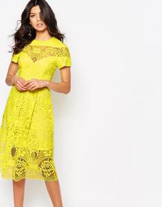 Кружевное платье миди River Island Premium - Желтый