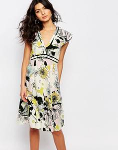 Чайное платье с цветочным принтом River Island - Желтый