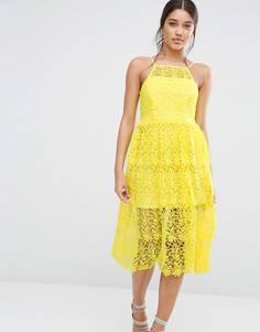 Платье миди для выпускного из премиум‑кружева River Island - Желтый