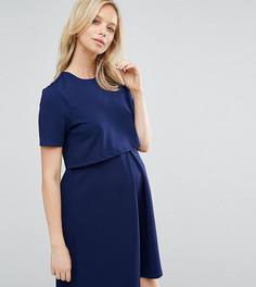 Фактурное приталенное платье для кормящих мам ASOS Maternity PETITE - Темно-синий