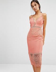Облегающее платье с кружевной отделкой River Island - Розовый