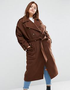Полушерстяной тренч с эполетами ASOS CURVE - Оранжевый