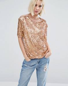 Футболка с отделкой пайетками River Island - Серебряный