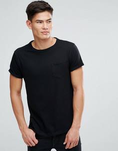Черная футболка с отворотами на рукавах и карманом River Island - Черный