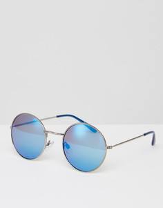 Круглые серебристые солнцезащитные очки с синими стеклами River Island - Серебряный