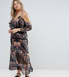 Платье макси с цветочным принтом и открытыми плечами River Island Plus - Мульти