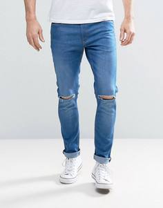 Светлые джинсы с рваными коленями River Island - Синий